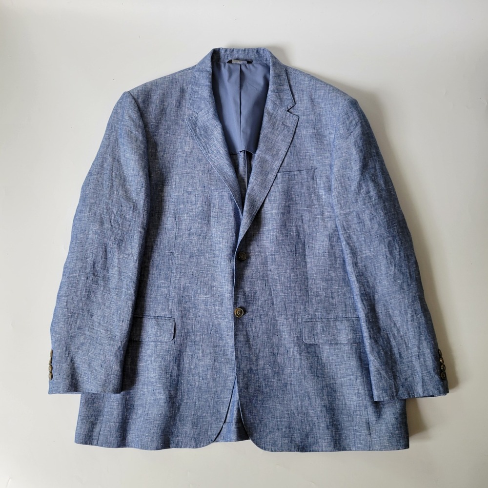 Tasso Elba Linen Two Button Blazer 2XL Blue Double Vent Sport Jacket Coastal